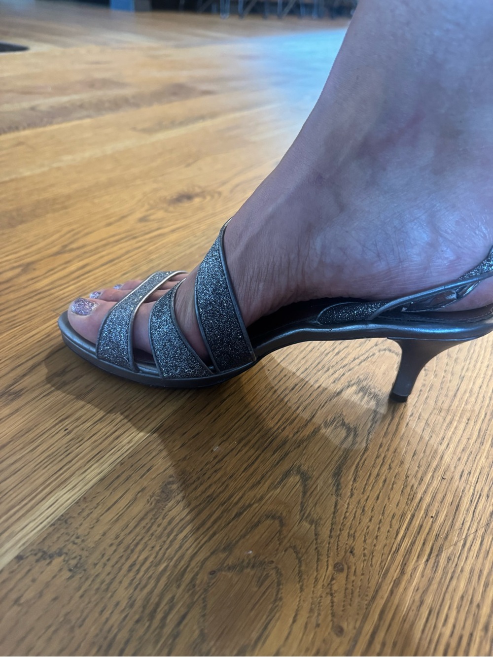 Nina Silver Glitter Strappy Slingback Heels